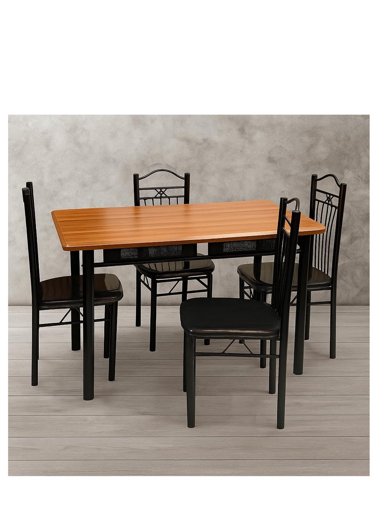 SULSHA Traidan Dining Table 4 seater Rectangular Dining Set | Sturdy Kitchen Wooden Top Table with Fabric Chairs Metal Frame | Dining set 1+4 Seater for Home, Dining Room (Cherry) - Image 1